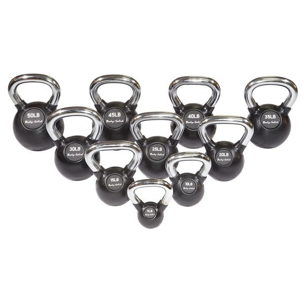 Body Solid 5-50 lb Premium Rubber Coated Kettlebell Set - GymBasis Store