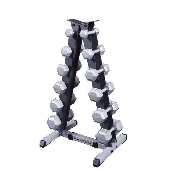 Body Solid 5-30 lb Rubber Hex Dumbbell Set with Rack - GymBasis Store