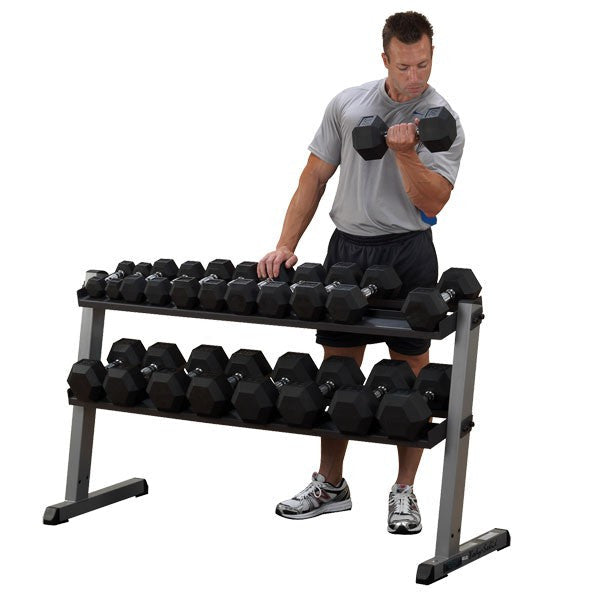 Body-Solid Rack with 5-50lb. Rubber Dumbbells, Floor Mat GDR603-SET - Hexagonal - GymBasis Store