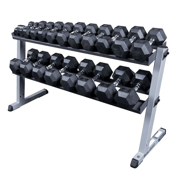 Body-Solid Rack with 5-50lb. Rubber Dumbbells, Floor Mat GDR603-SET - Hexagonal - GymBasis Store