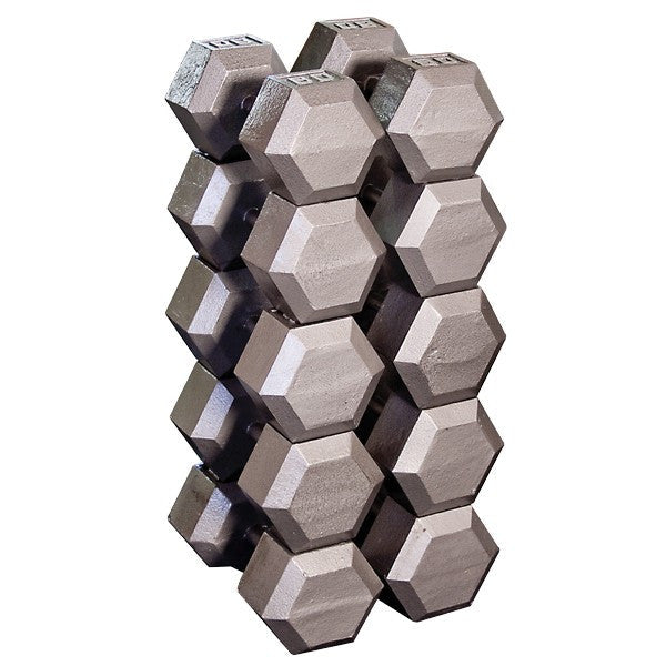 Body Solid 5-50 lb Gray Hex Dumbbell Set with GDR60 PRO 2 Tier Dumbbell Rack - GymBasis Store