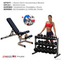 Body-Solid GFID71 Bench, GPCA1 Bicep Curl, Rubber Dumbbells 5-50lb, Rack GDR363 - GymBasis Store