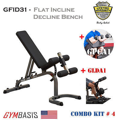 Body-Solid KIT GFID31 FID WEIGHT BENCH + Biceps Curl GPCA1 + Leg Developer GLDA1 - GymBasis Store