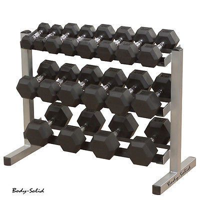 Body-Solid GDR363 Rack with 5-50lb. Rubber Dumbbells - GymBasis Store