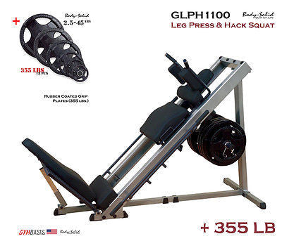 Body-Solid GLPH1100 Leg Press & Hack Squat + 355 lbs Rubber Grip Plates - GymBasis Store