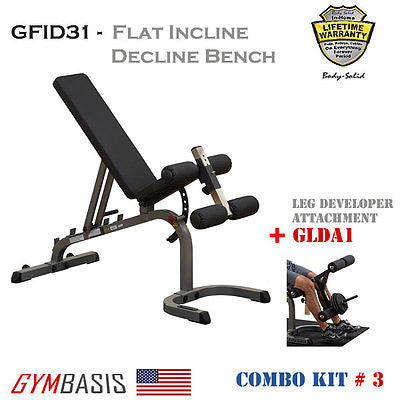 Body-Solid KIT GFID31 Flat Incline Decline WEIGHT BENCH + Leg Developer GLDA1 - GymBasis Store