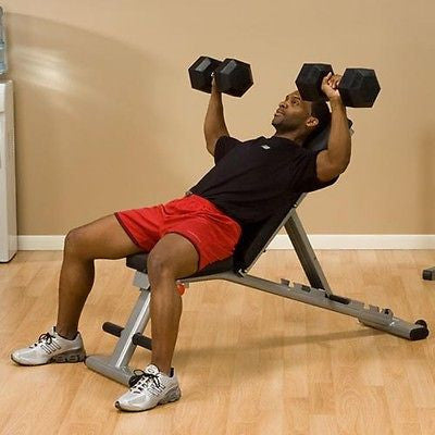 Body-Solid GFID225 Bench, Rubber Dumbbells 5-50lbs., Dumbbell Rack GDR363 - GymBasis Store