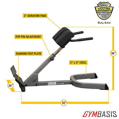 Body-Solid GHYP345 Adjustable 45 Degree Hyperextension Back Bench - GymBasis Store