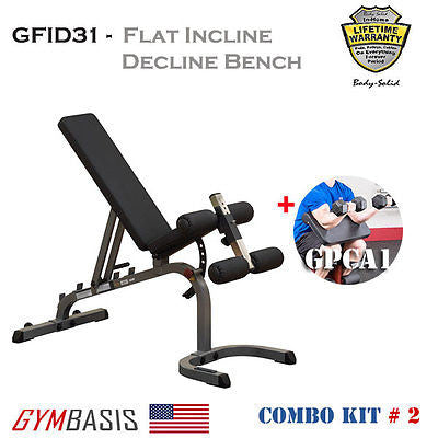 Body-Solid GFID31 Flat Incline Decline WEIGHT BENCH + Biceps Curl GPCA1 - GymBasis Store