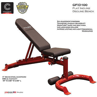 Body Solid GFID100 Adjustable Flat Incline Decline FID Weight Bench - GymBasis Store