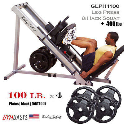 Body Solid GLPH1100 Leg Press / Hack Squat + 400 lb rubber weight plates - GymBasis Store