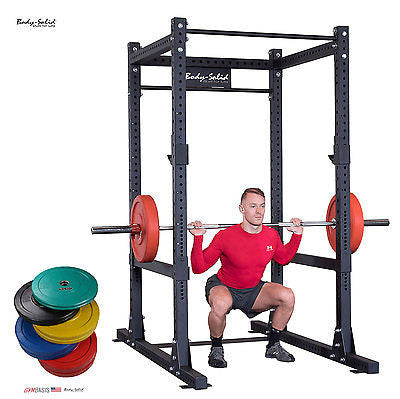 Body-Solid SPR1000 Commercial Power Rack + 260lb. Color Rubber Bumper Plates - GymBasis Store