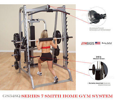 Body-Solid GS348Q Smith System w/ GPA3 + GLA348 + 310lb Black Stack & Alu Pulley - GymBasis Store