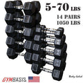 Body-Solid Set 5-70lb. Rubber Coated Dumbbell 14 Pairs, total 1050lbs. - GymBasis Store