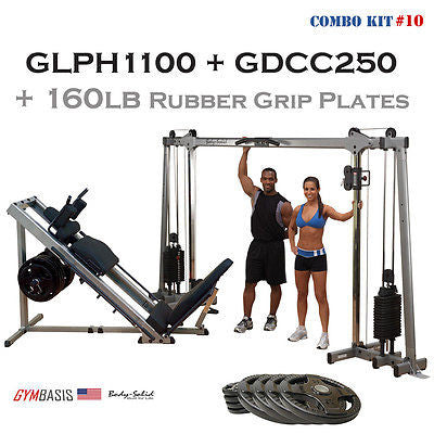 Body-Solid Set GLPH1100 Leg Press 160lb Hack Squat + GDCC250 Cable Crossover - GymBasis Store