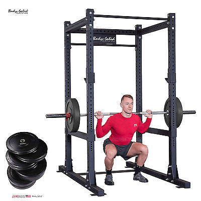 Body-Solid SPR1000 Commercial Power Rack + 260lb. Black Rubber Bumper Plates - GymBasis Store