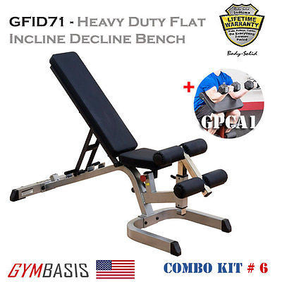 Body-Solid GFID71 Heavy Duty FID WEIGHT BENCH + Biceps Curl GPCA1 - GymBasis Store