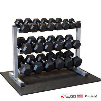 Body-Solid GDR363 Rack with 5-50lb. Rubber Dumbbells, Floor Mat GDR363-SET - GymBasis Store