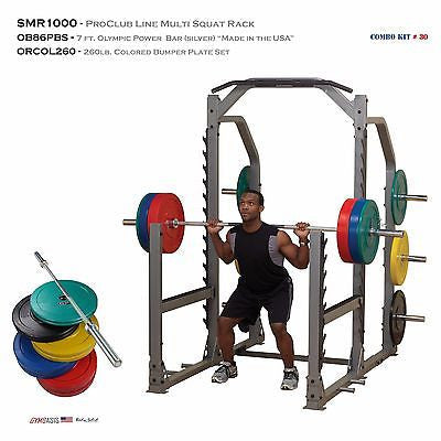 Body-Solid SMR1000 Multi Squat Rack KIT + OB86PBS + 260lb. Rubber Bumper set - GymBasis Store