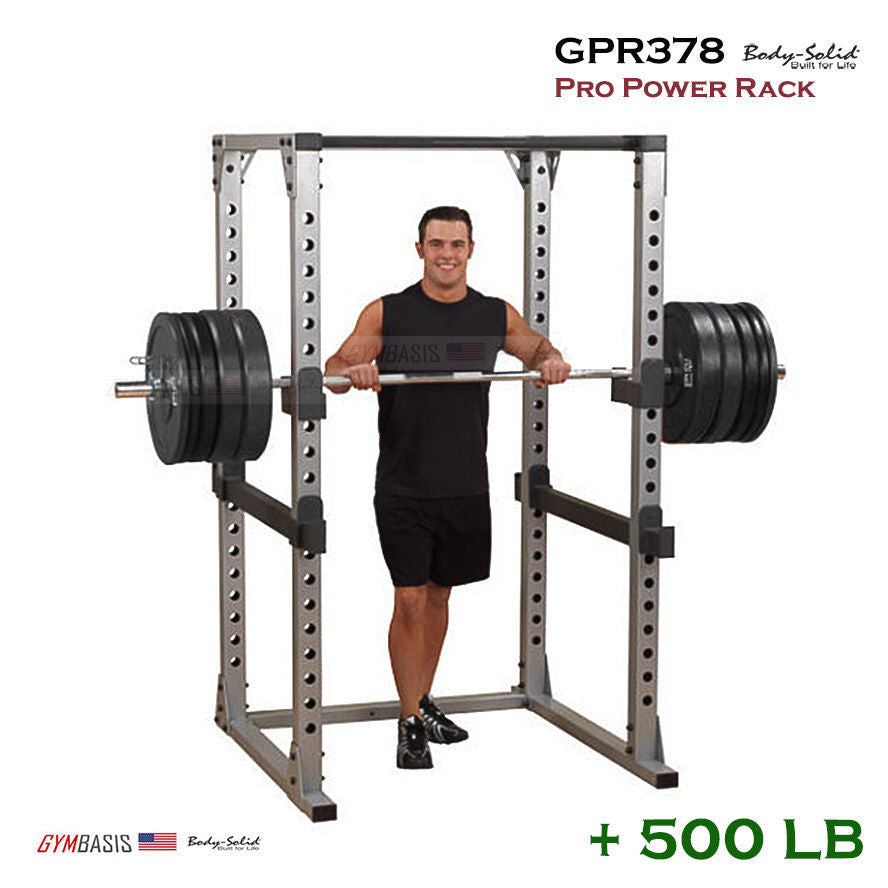 Body Solid GPR378 Pro Power Rack + 500 Lb. Weight Olympic Set - GymBasis Store