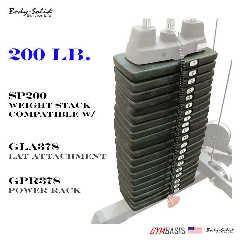 SP200 Body-Solid 200 lb Weight Stack Option for GLA378 Lat Attachment - GymBasis Store