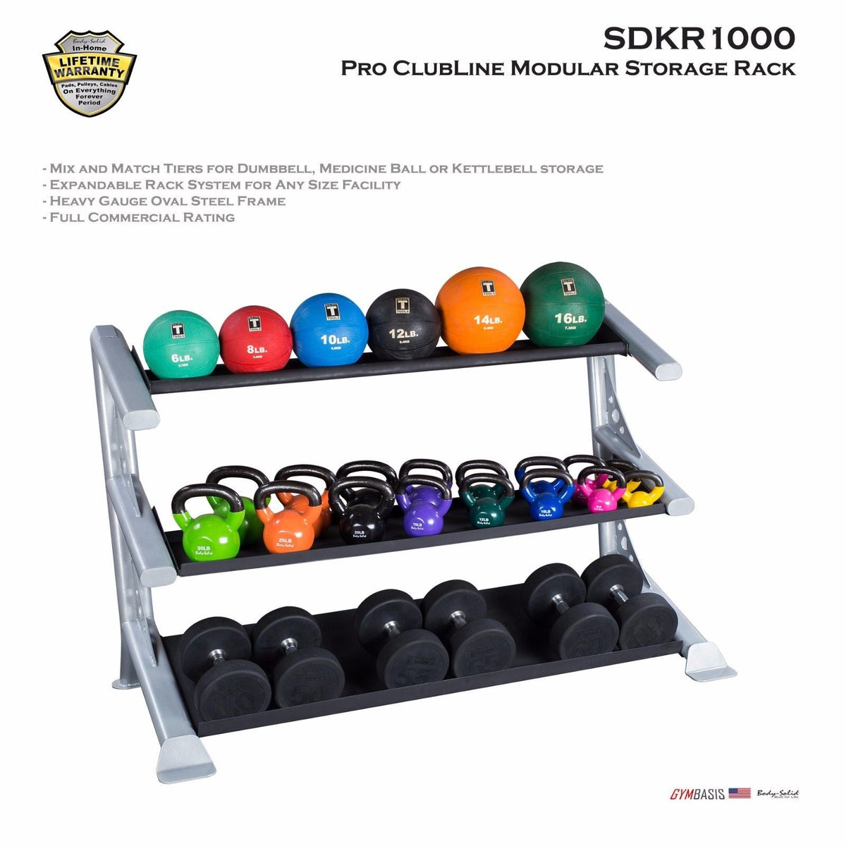 Body-Solid SDKR1000 3-Tier Dumbbells, Kettlebells, medicine Balls Rack - GymBasis Store