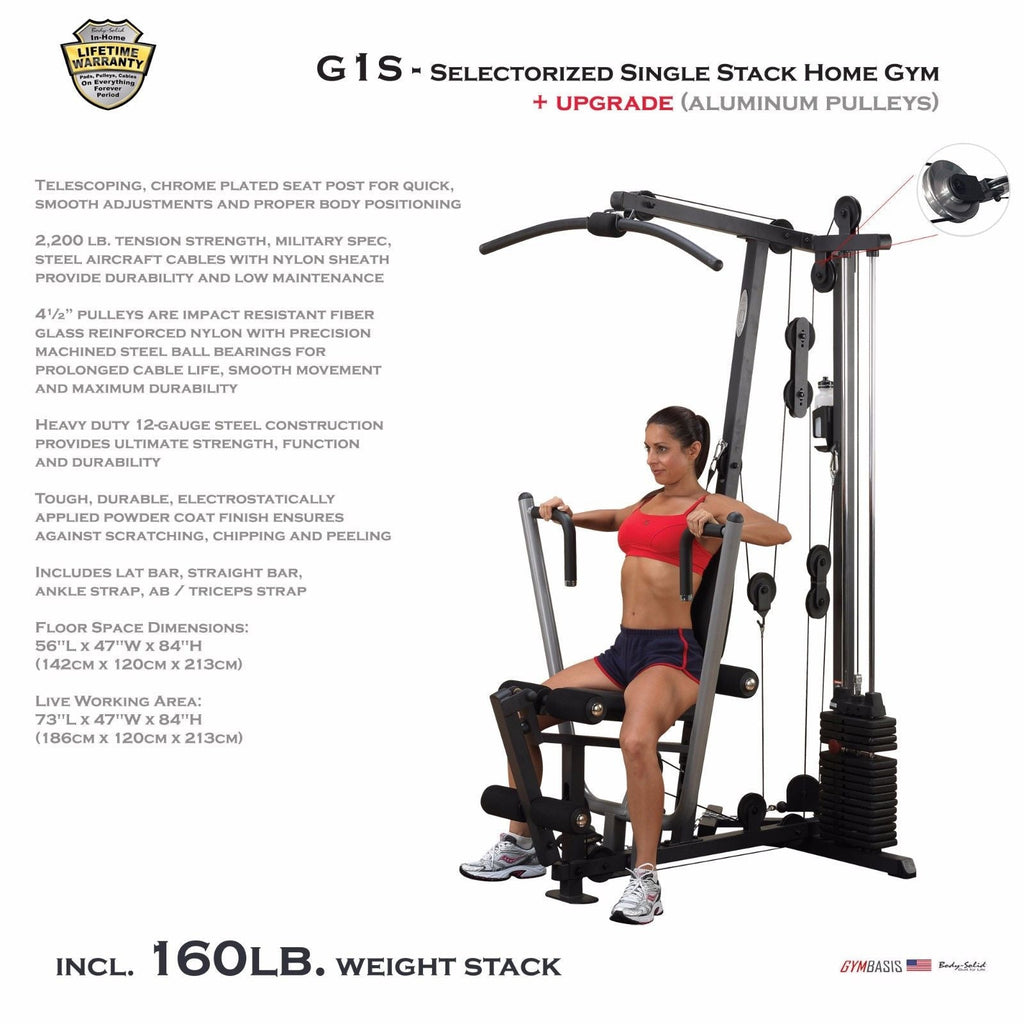 Body-Solid G1S Selectorized Home Gym -160lb weight stack w/ Aluminum Pulleys - GymBasis Store