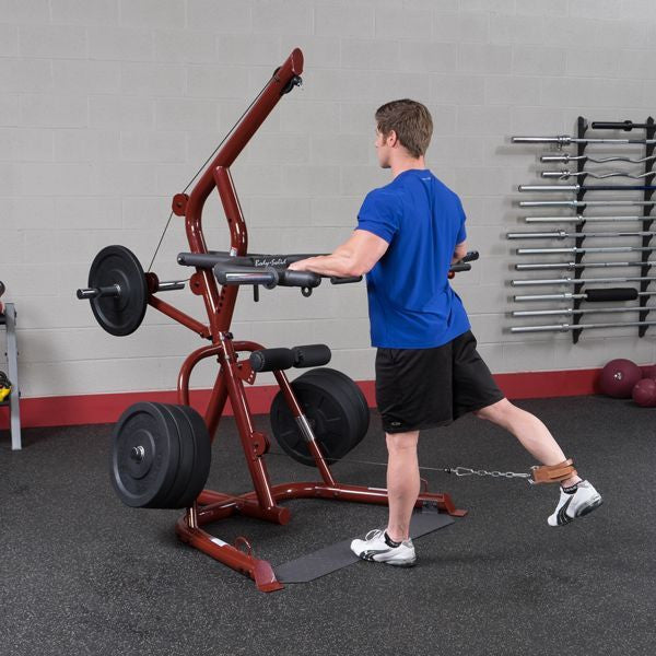 BodySolid GLGS100P4 Corner Leverage Gym & 160 lbs Black Rubber Bumper Plates - GymBasis Store