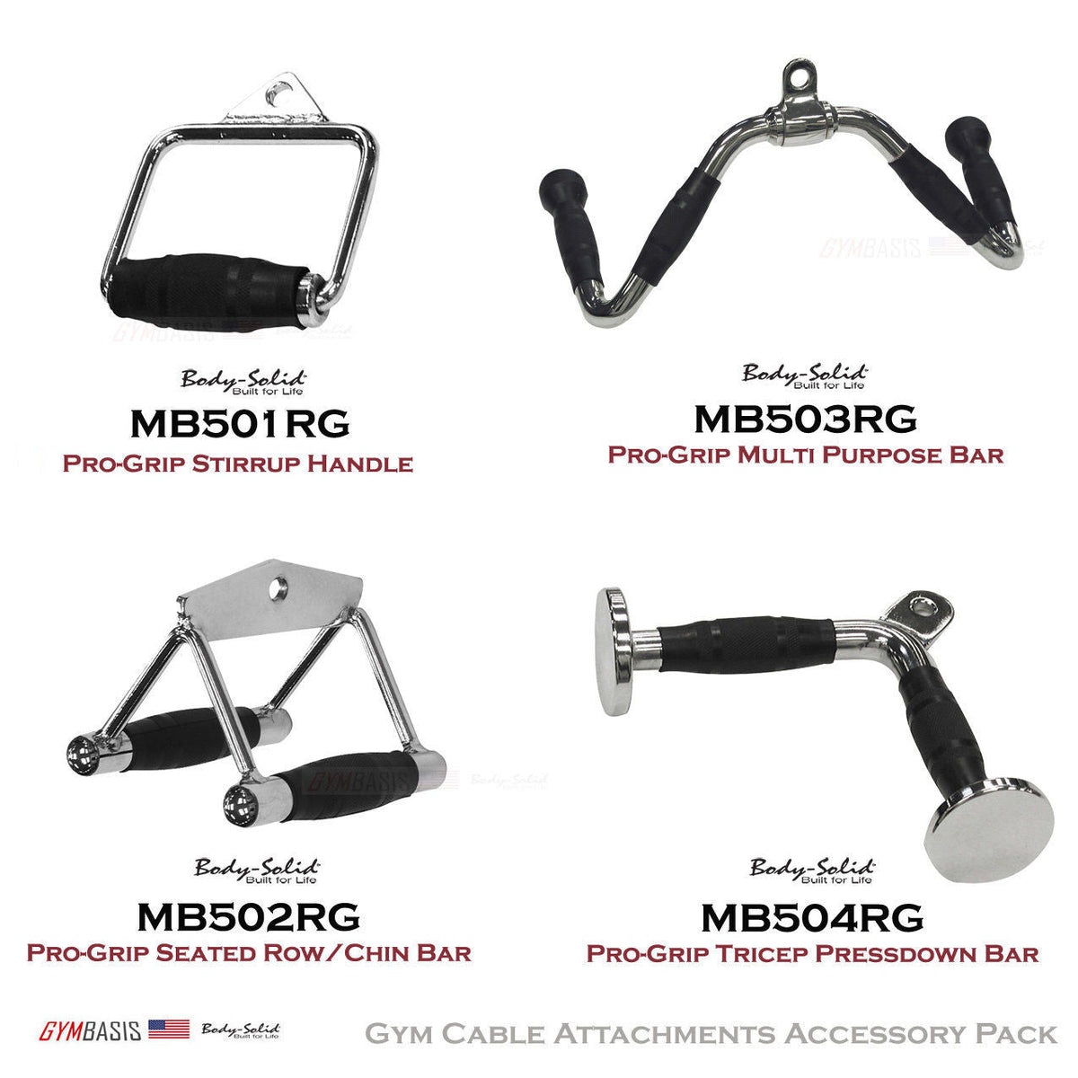 Body-Solid Pro-Grip Cable Attachments Package MB501RG, MB502RG, MB503RG, MB504RG - GymBasis Store
