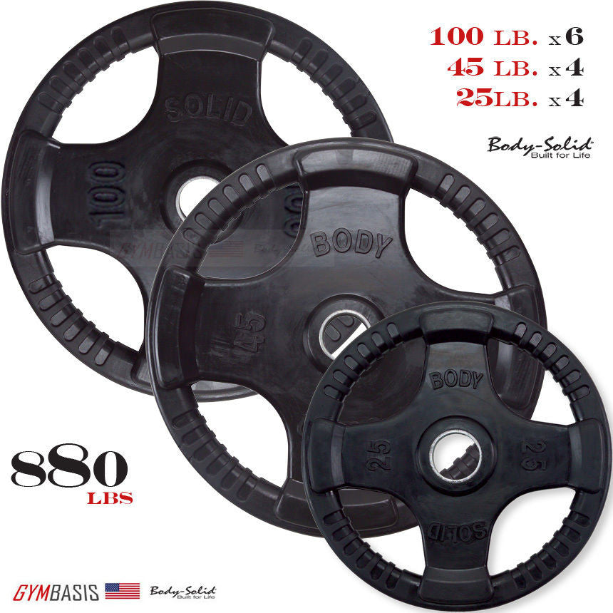 Body-Solid 880 lbs ORT Black Rubber Grip Olympic Plate Set 100 lb. 45 lb. 25 lb - GymBasis Store