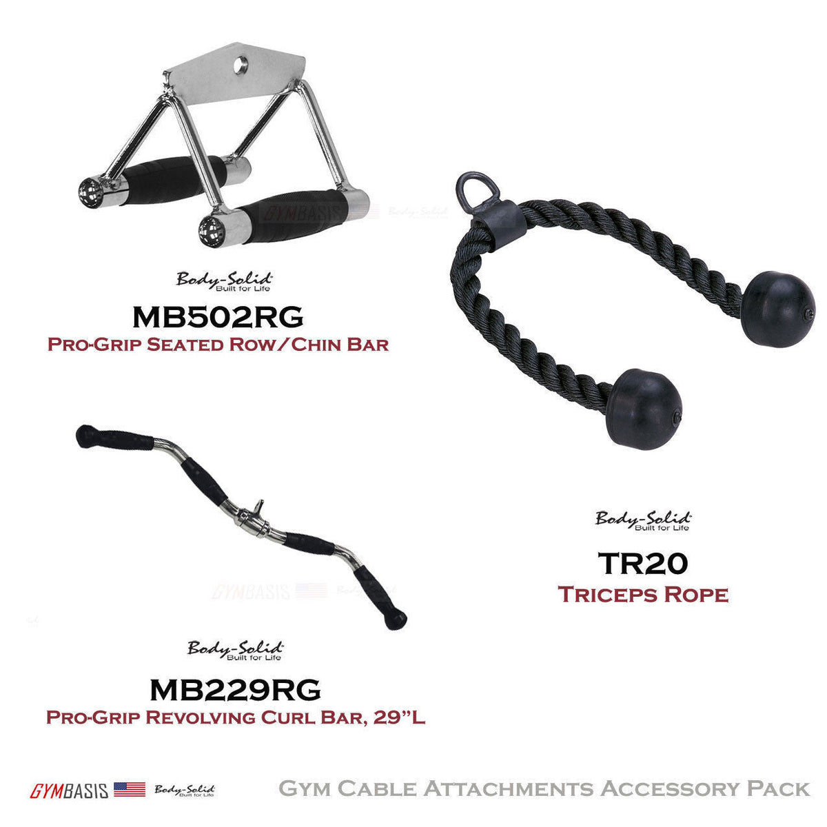 Body-Solid Pro-Grip Cable Attachments MB229RG, MB502RG, TR20 - GymBasis Store
