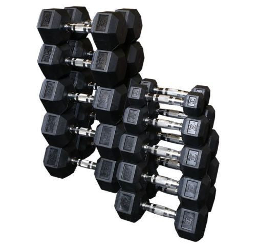 Body-Solid Rubber Coated Hex Dumbbell Set, 65-110 lbs, 10 pairs, 1760 lbs total - GymBasis Store