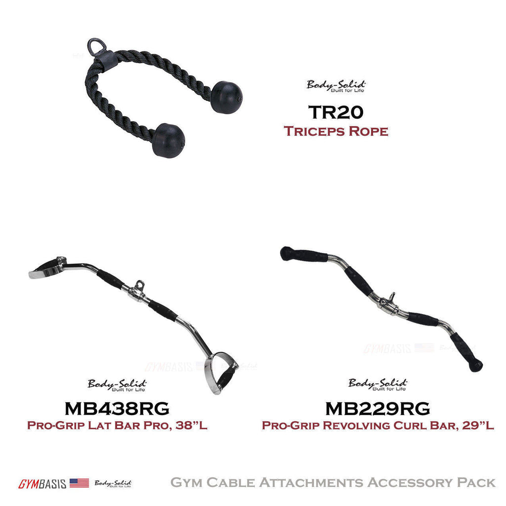 Body-Solid Pro-Grip Cable Attachments Package TR20, MB438RG, MB229RG - GymBasis Store
