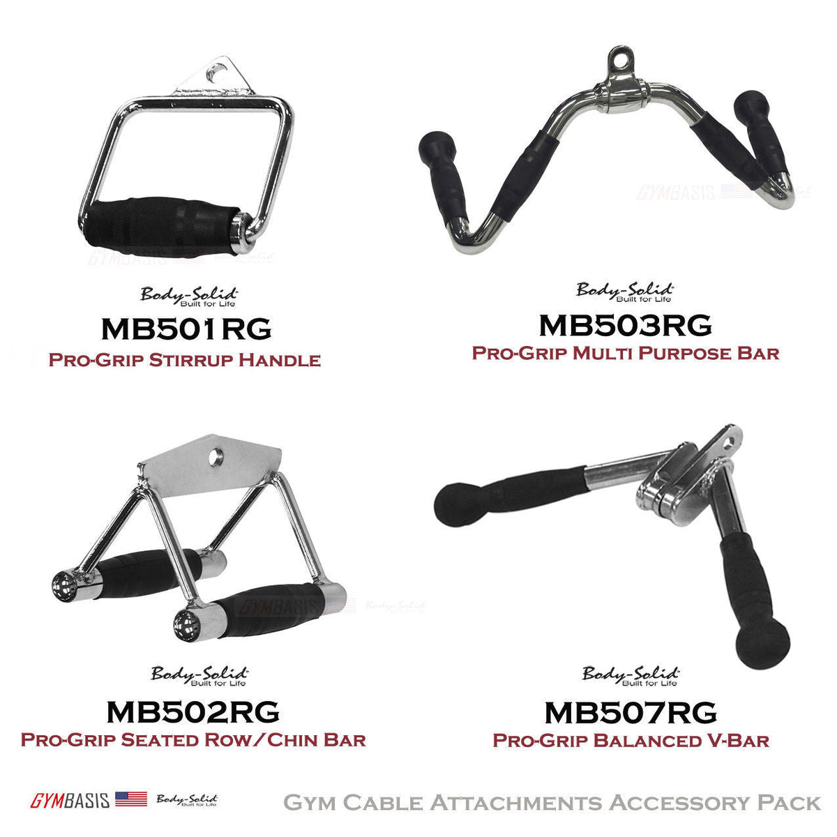 Body-Solid Pro-Grip Cable Attachments Package MB501RG, MB502RG, MB503RG, MB507RG - GymBasis Store