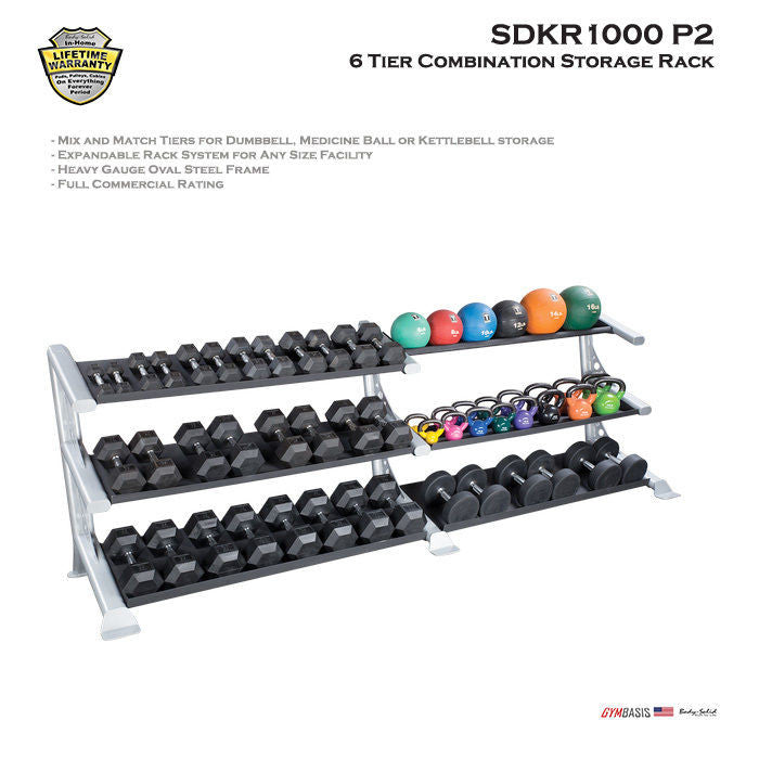 Body-Solid SDKR1000 6-Tier Dumbbells, Kettlebells, medicine Balls Rack - GymBasis Store
