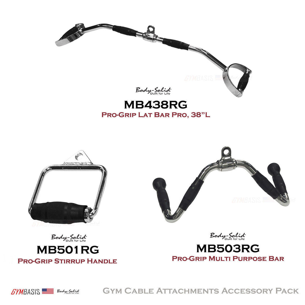 Body-Solid Pro-Grip Cable Bar Attachments Package MB438RG, MB501RG, MB503RG - GymBasis Store