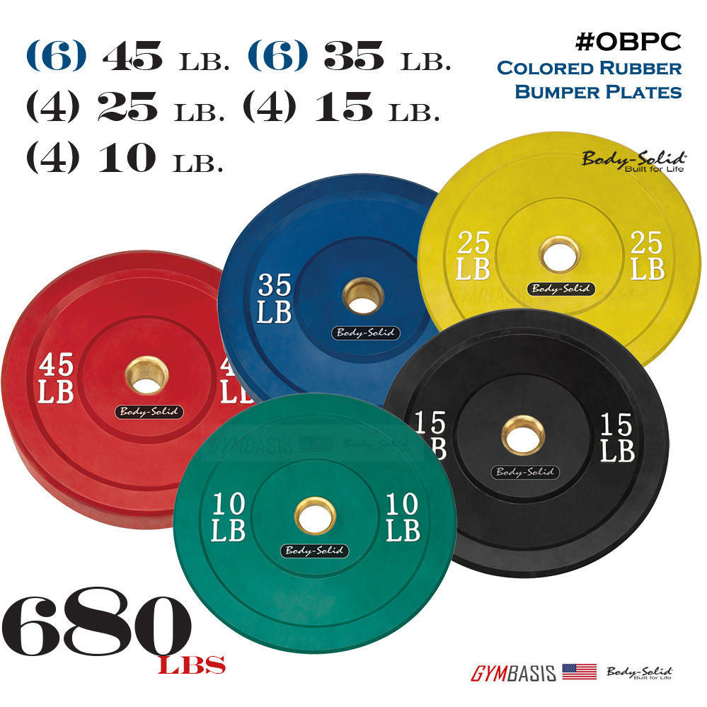 Body-Solid 680 lbs. OBPC Colored Rubber Bumper Plate Set 10, 15, 25, 35, 45 lb. - GymBasis Store