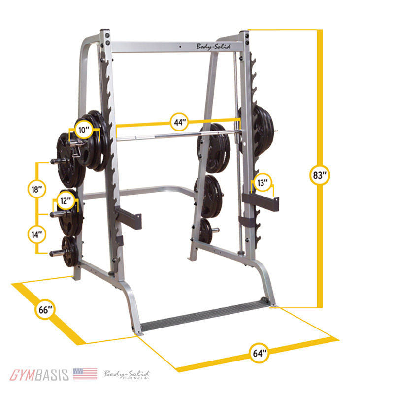 Body-Solid GS348Q Smith Machine w/ SFID325 Bench & 355 lb Rubber Olympic Set - GymBasis Store