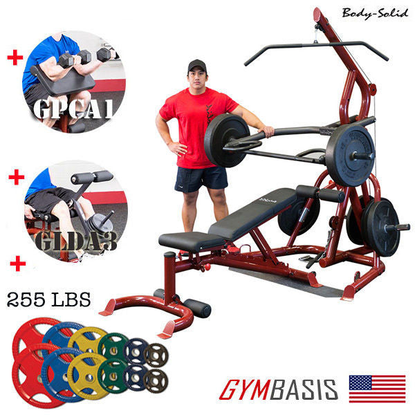 Body Solid GLGS100P4 Corner Leverage Gym Pack + GLDA3/GPCA1 + 255 lb Plates - GymBasis Store