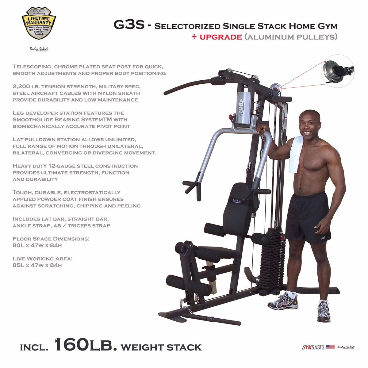 Body-Solid G3S Selectorized Home Gym -160lb weight stack w/ Aluminum Pulleys - GymBasis Store