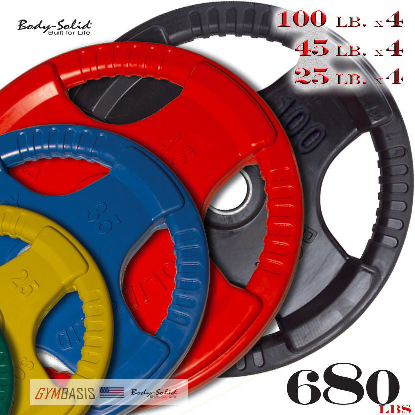 Body-Solid 680 lbs. ORC Colored Rubber Grip Olympic Plate Set 100 lb 45 lb 25 lb - GymBasis Store