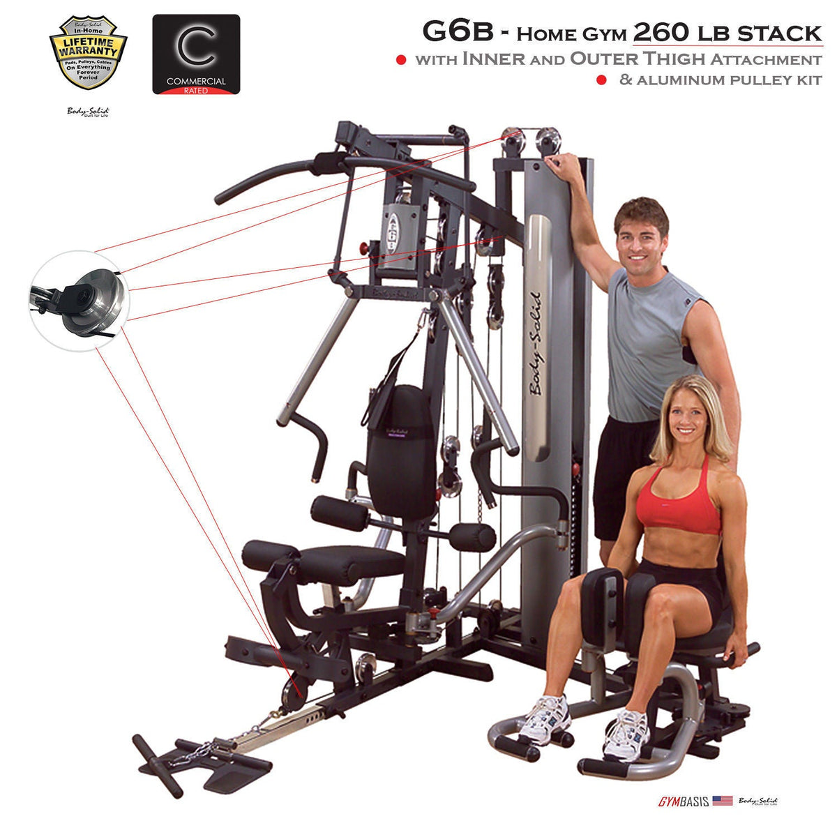 Body-Solid G6B Home Gym 260lb. + GIOT Inner / Outer Thigh + aluminum pulleys - GymBasis Store