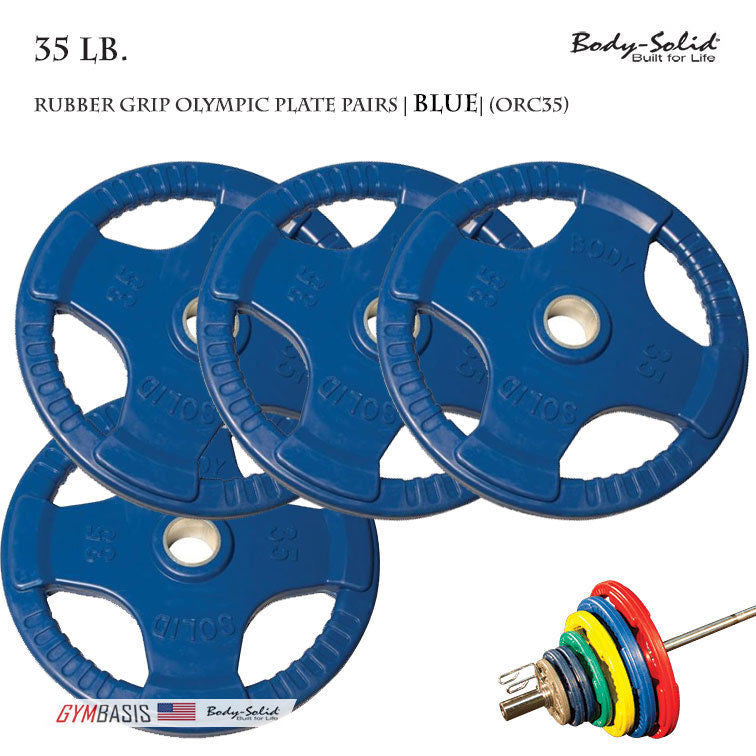 Body-Solid [ORC35] Colored Rubber Grip Olympic Plate Pairs 35 lb. - GymBasis Store
