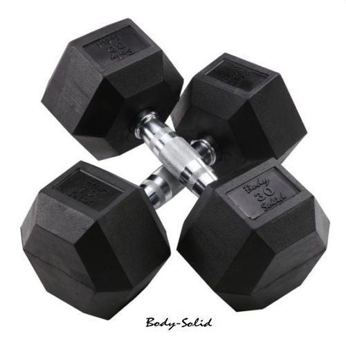 Body-Solid Rubber Coated Hex Dumbbell Pairs, 45-90 lbs, 10 pairs, 1360 lbs total - GymBasis Store
