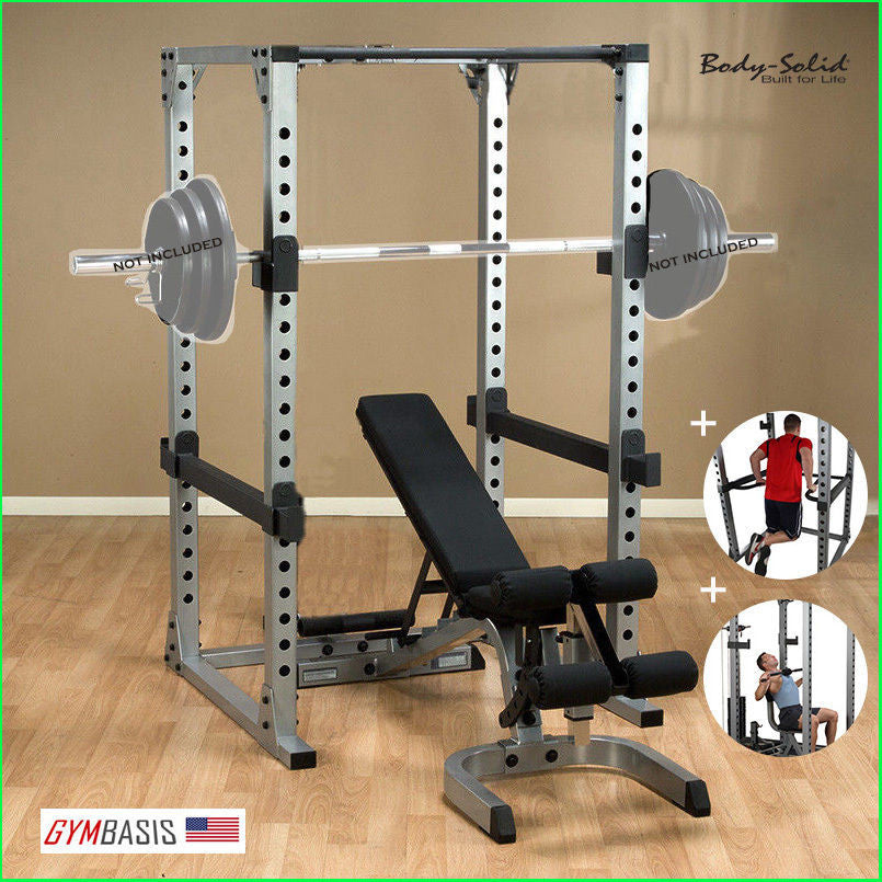 Body Solid GPR378 Power Rack w/ GFID31 Bench, Dip Attach, Lat Attach - GymBasis Store