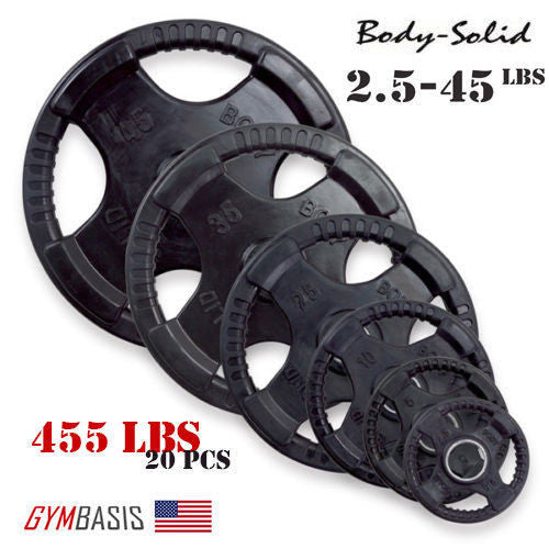 Original Body-Solid Set 455 lbs of Rubber Grip Olympic Weight Plates 2.5-45lb. - GymBasis Store