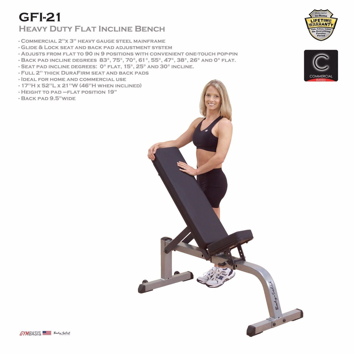 Body-Solid GFI21 Adjustable Flat Incline Weight Bench - GymBasis Store