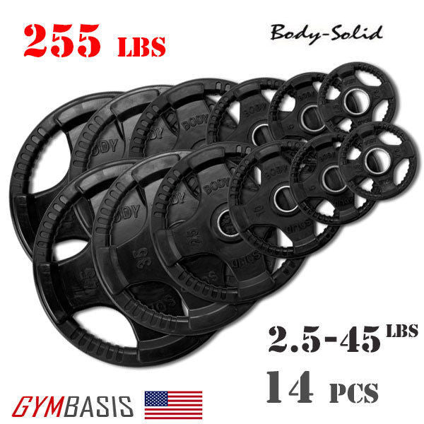 Body-Solid Set 255lbs. of Rubber Grip Olympic Weight Plates 2.5-45lb. - GymBasis Store