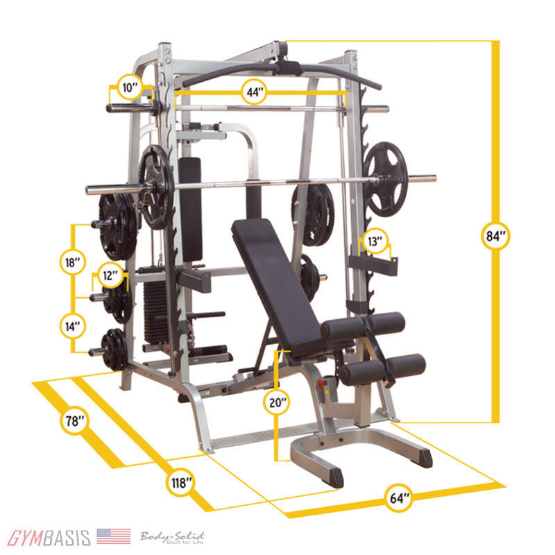 Body-Solid Series 7 Smith Complete Gym Package - GS348QP4 - with Black Grip Rubber Weight Set - GymBasis Store