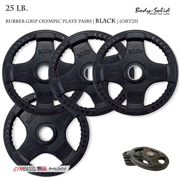 Body-Solid - ORT25 - Black Rubber Grip Olympic Plate Pairs - 25 lb - GymBasis Store